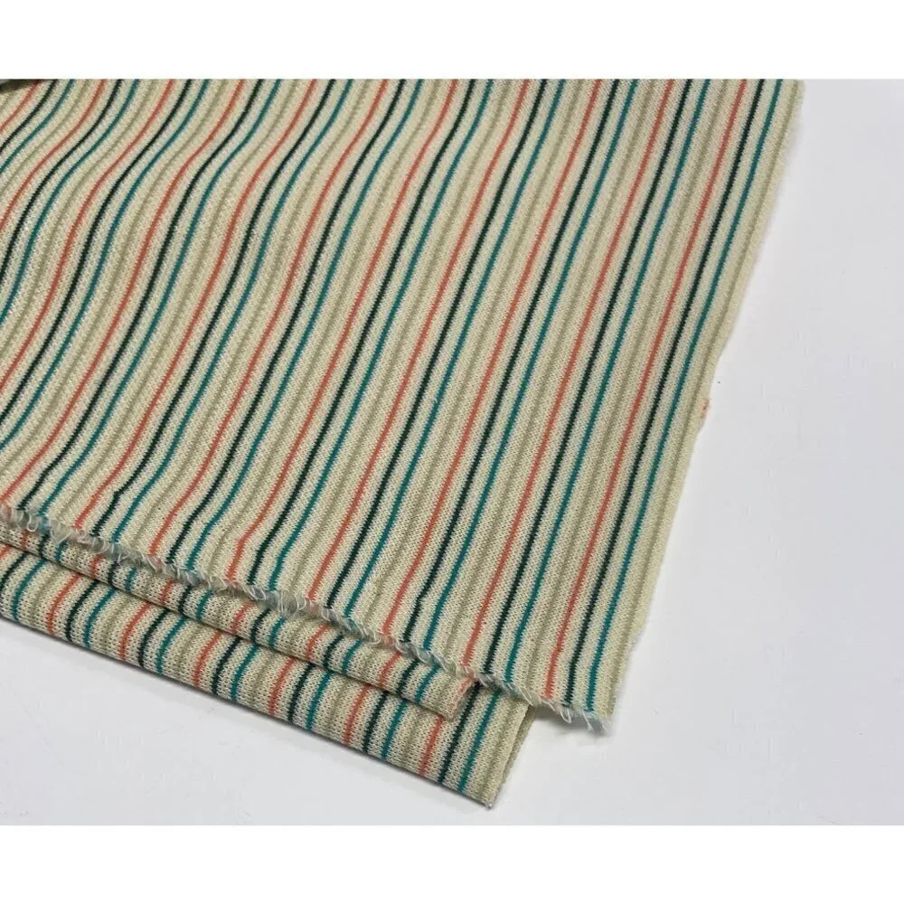 Fabric Piece Knit‎ Stripe Tan Green Coral Teal 45